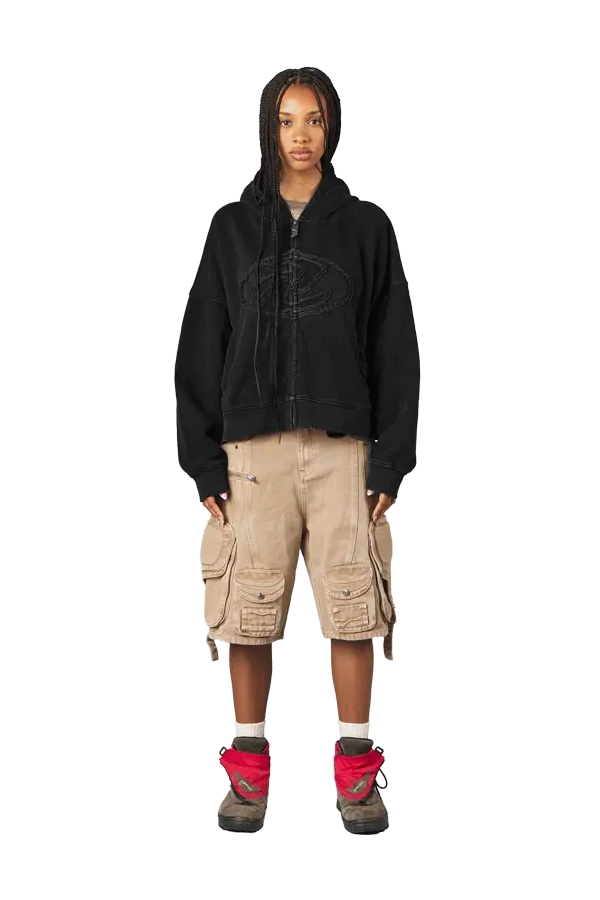 Black Patched Logo Zip Hoodie - Image 3
