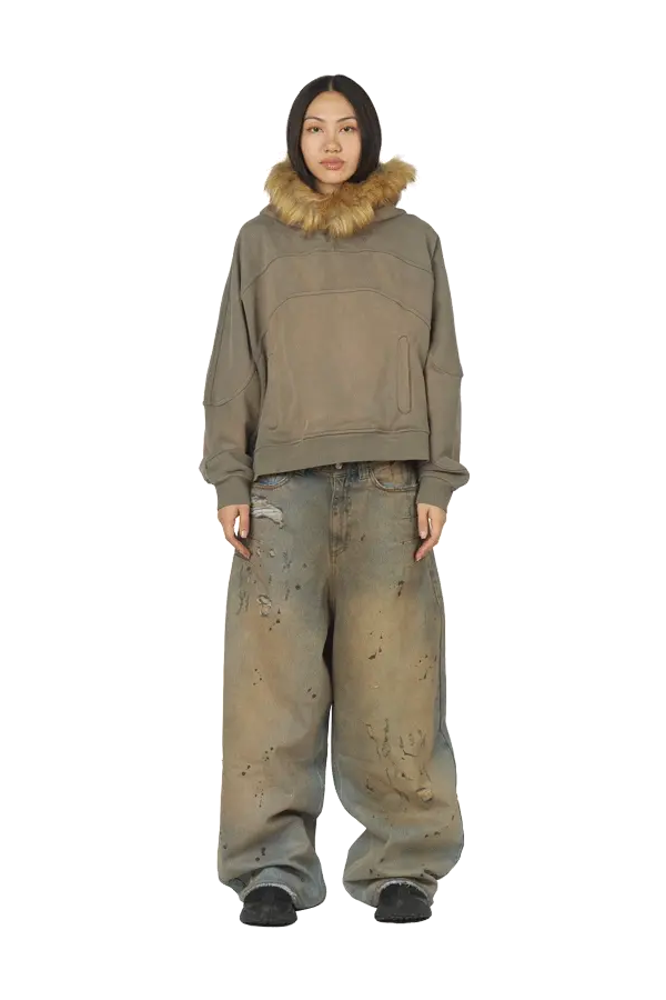 Olive Fur Hoodie - Image 3
