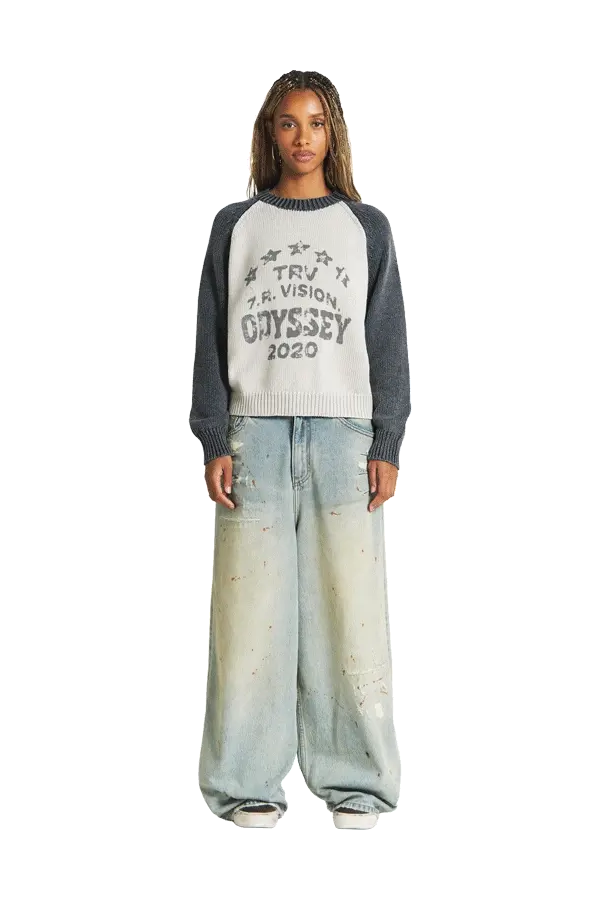 Raglan Knit Sweater Blue Grey - Image 3