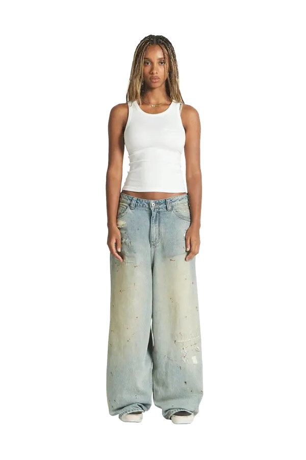 Repaired Construction Denim Jeans Blue - Image 3