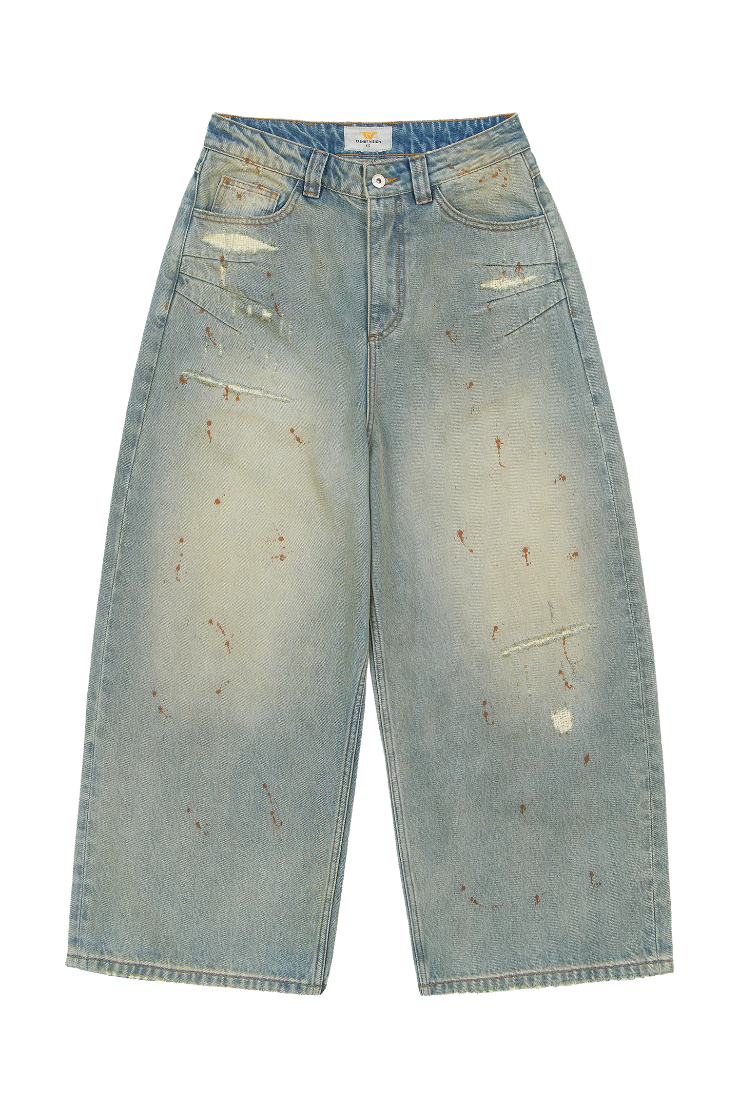 Repaired Construction Denim Jeans Blue - Image 4
