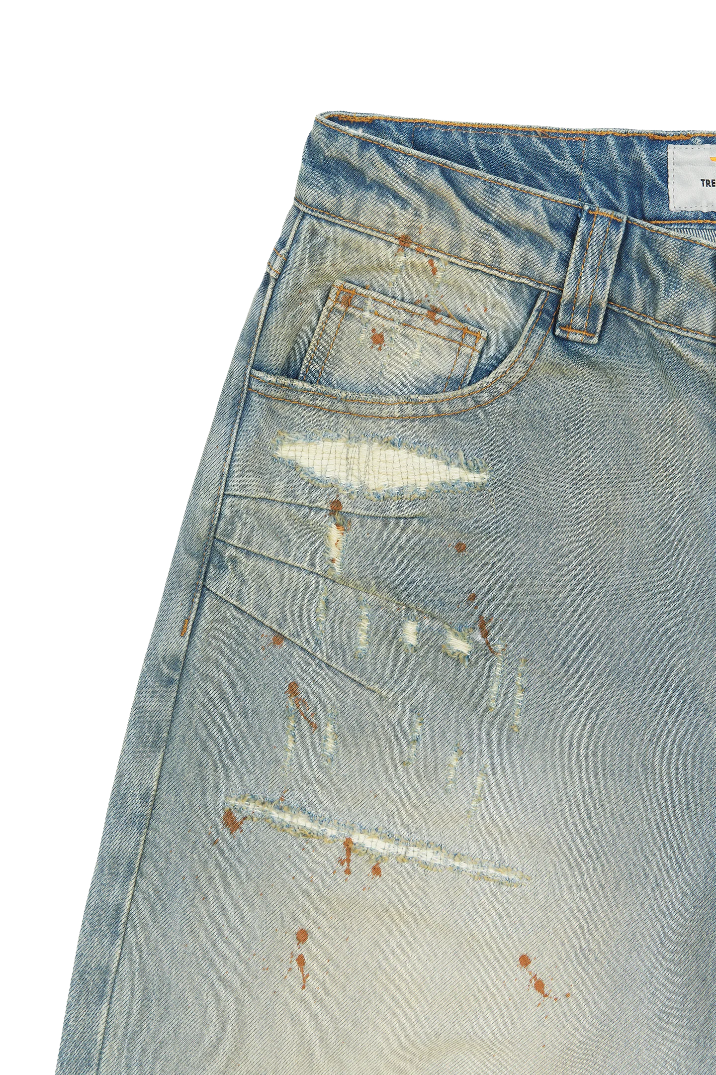 Repaired Construction Denim Jeans Blue - Image 6