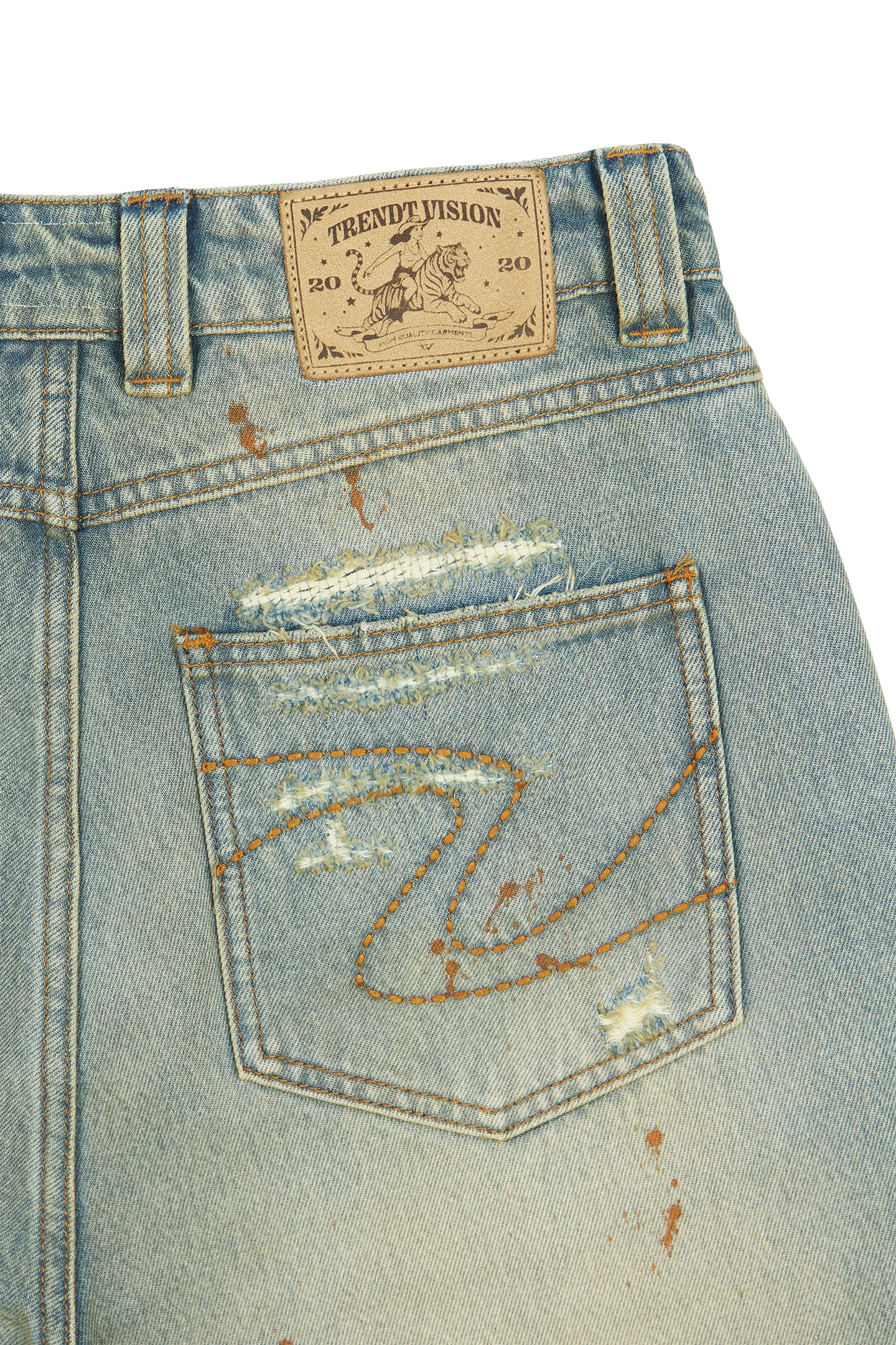 Repaired Construction Denim Jeans Blue - Image 8