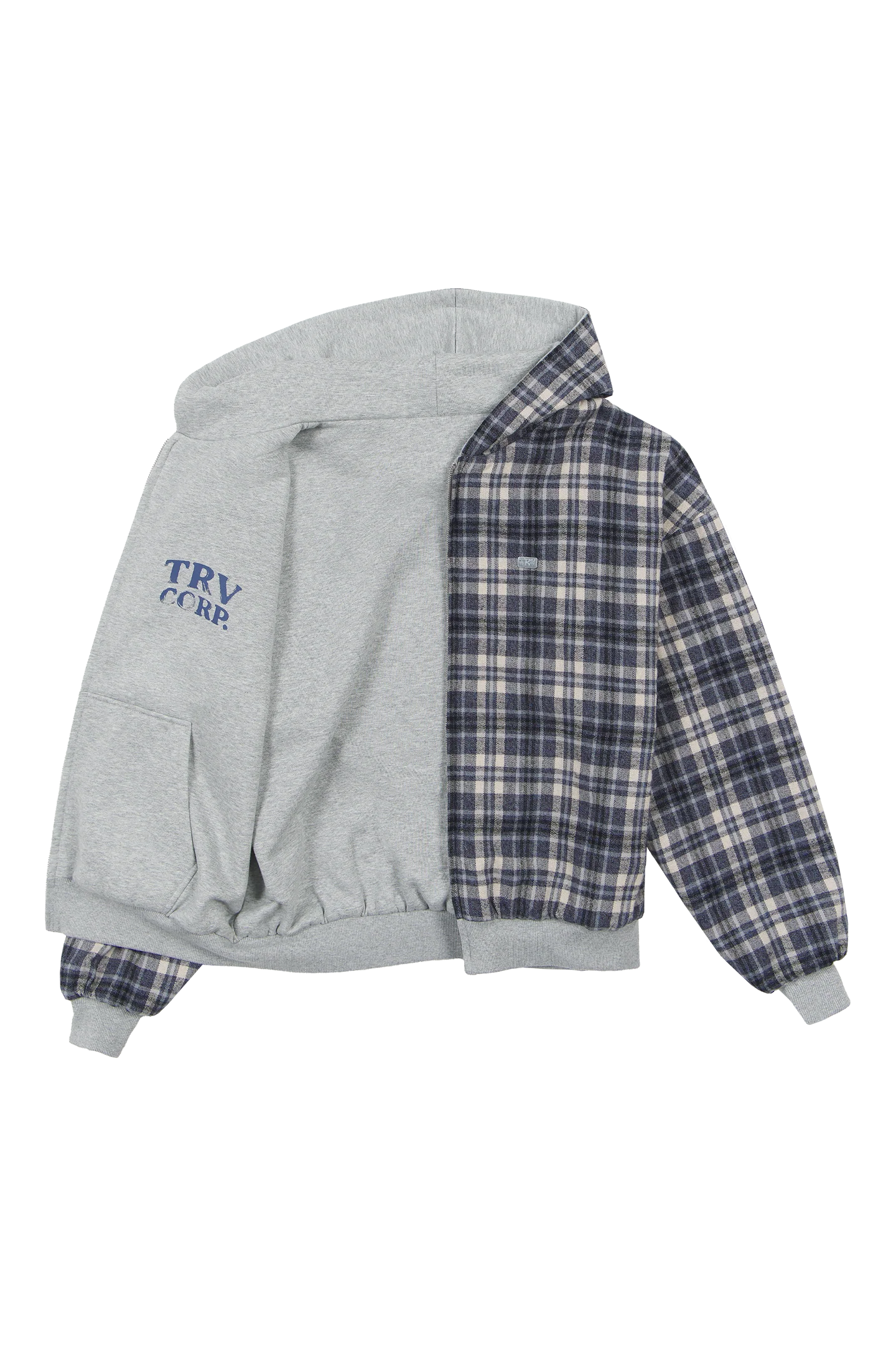 Reversible Flannel Zip-Hoodie Grey Blue - Image 4