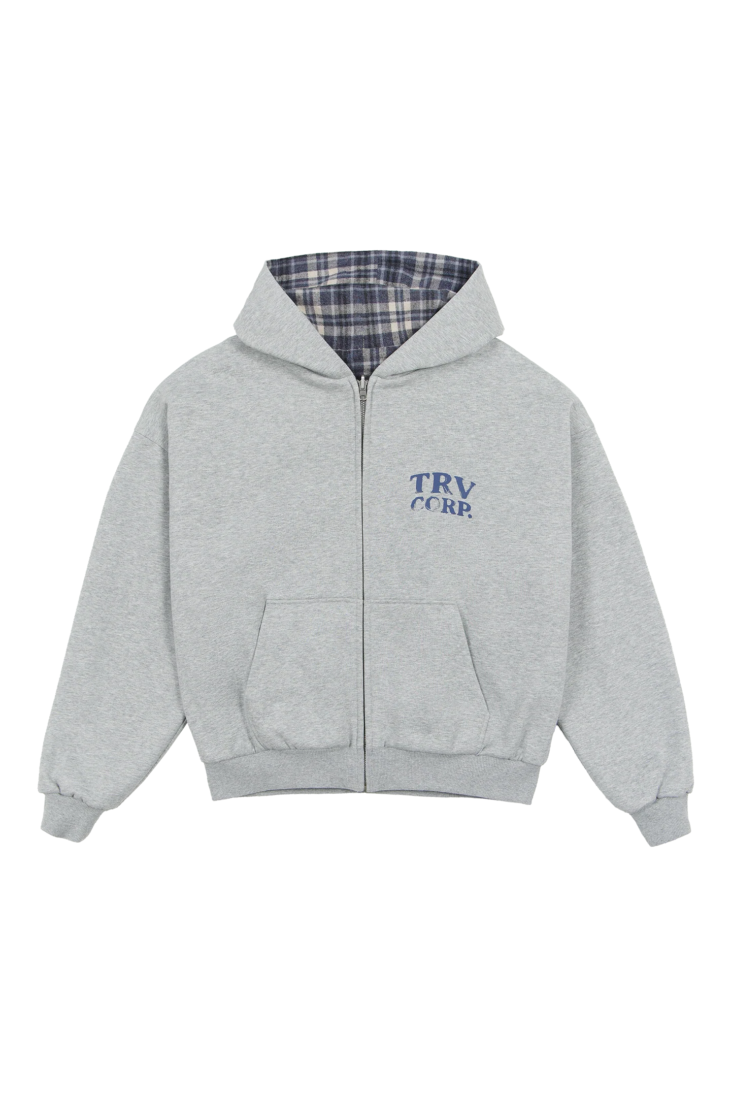 Reversible Flannel Zip-Hoodie Grey Blue - Image 5