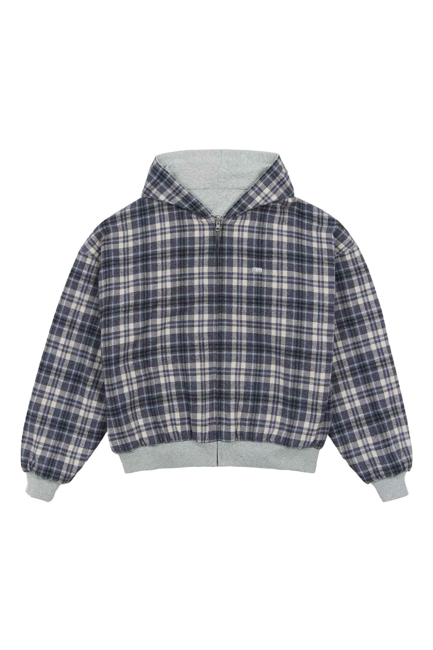 Reversible Flannel Zip-Hoodie Grey Blue - Image 6