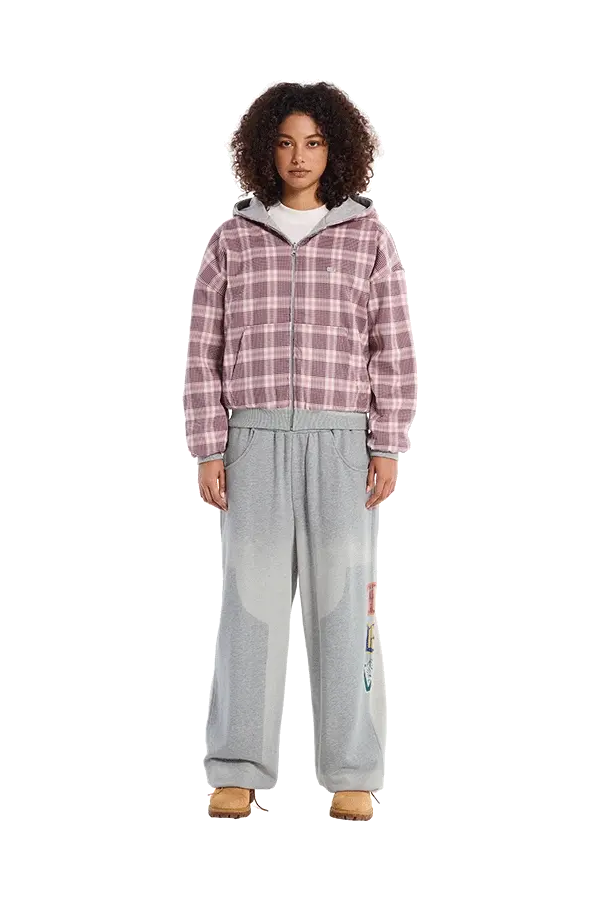 Reversible Flannel Zip-Hoodie Pink - Image 4