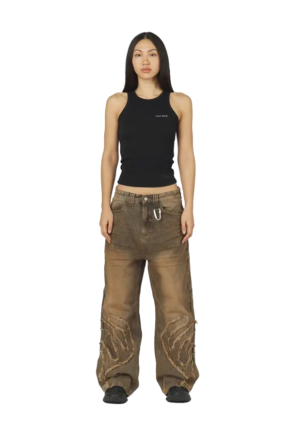 Rust Brown Patched Denim Jeans - Image 3