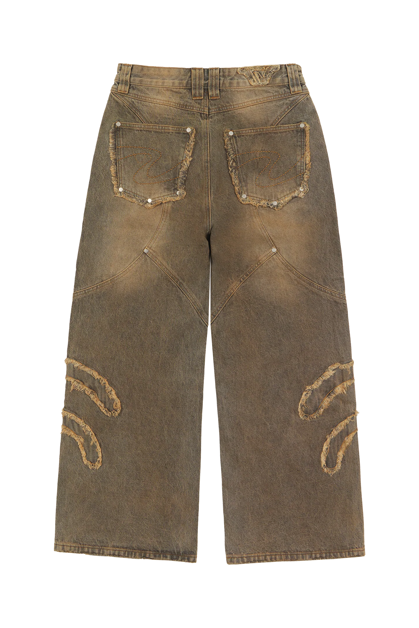 Rust Brown Patched Denim Jeans - Image 4