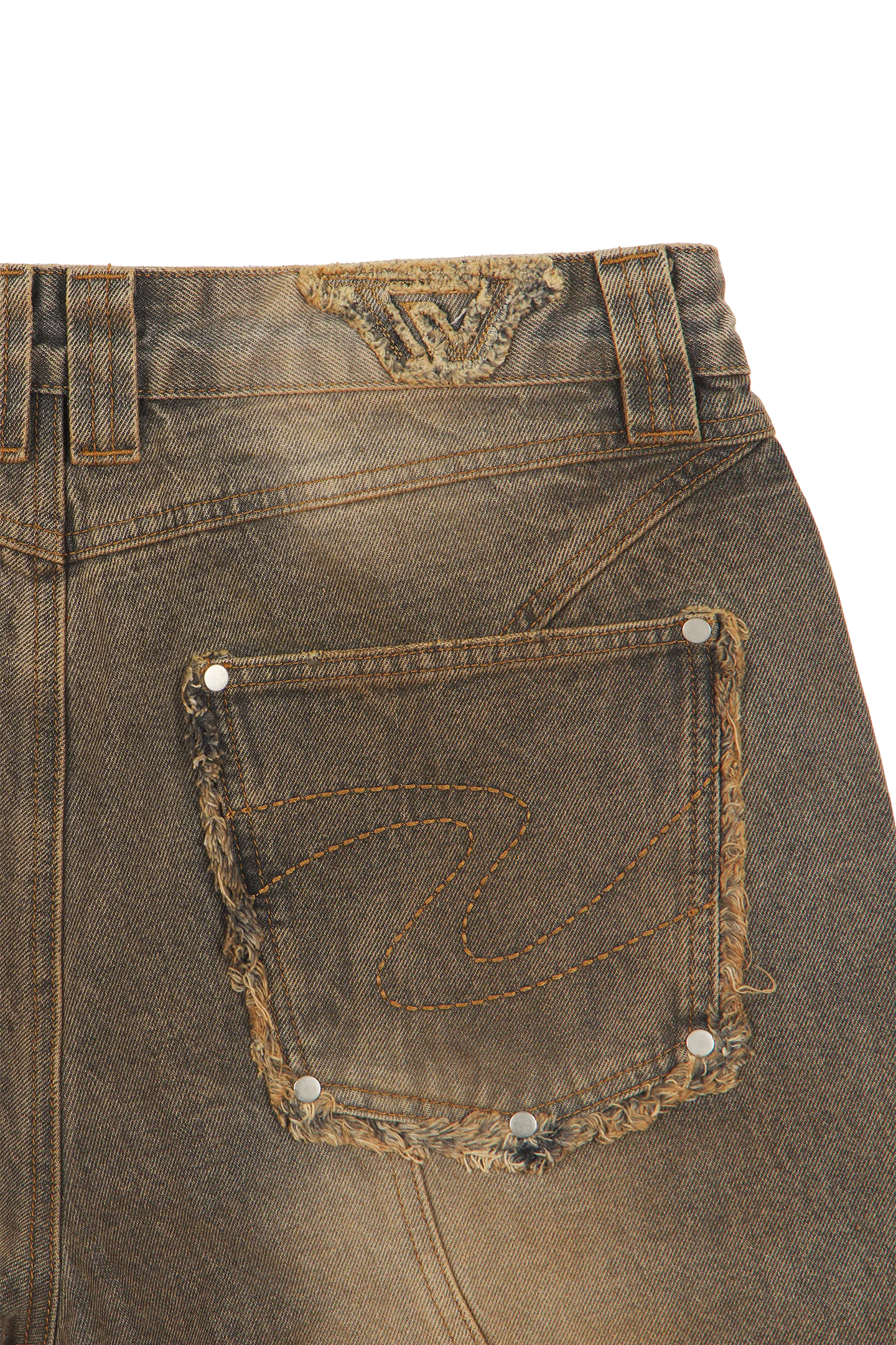 Rust Brown Patched Denim Jeans - Image 7